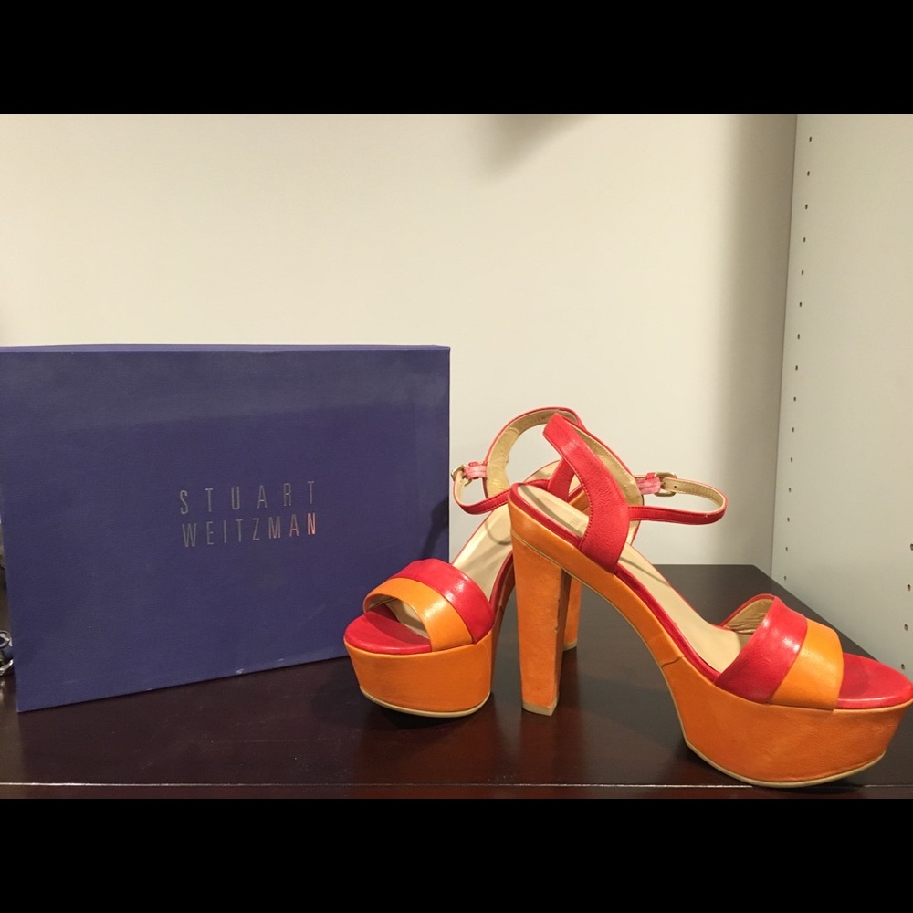 Stuart Weitzman Red & Orange Platform Heels- Size… - image 1